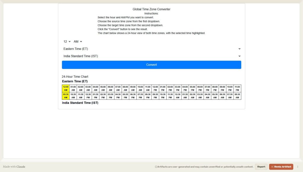 Global Time Zone Converter with Claude Artifacts